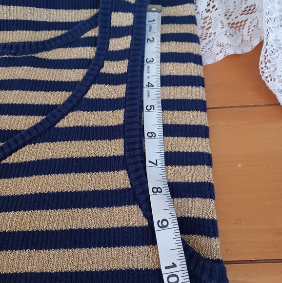 RALPH LAUREN XL WOMEN'S BRETON STRIPED SWEATER TANK TOP NAVY/METALLIC GOLD - Picture 8 of 10